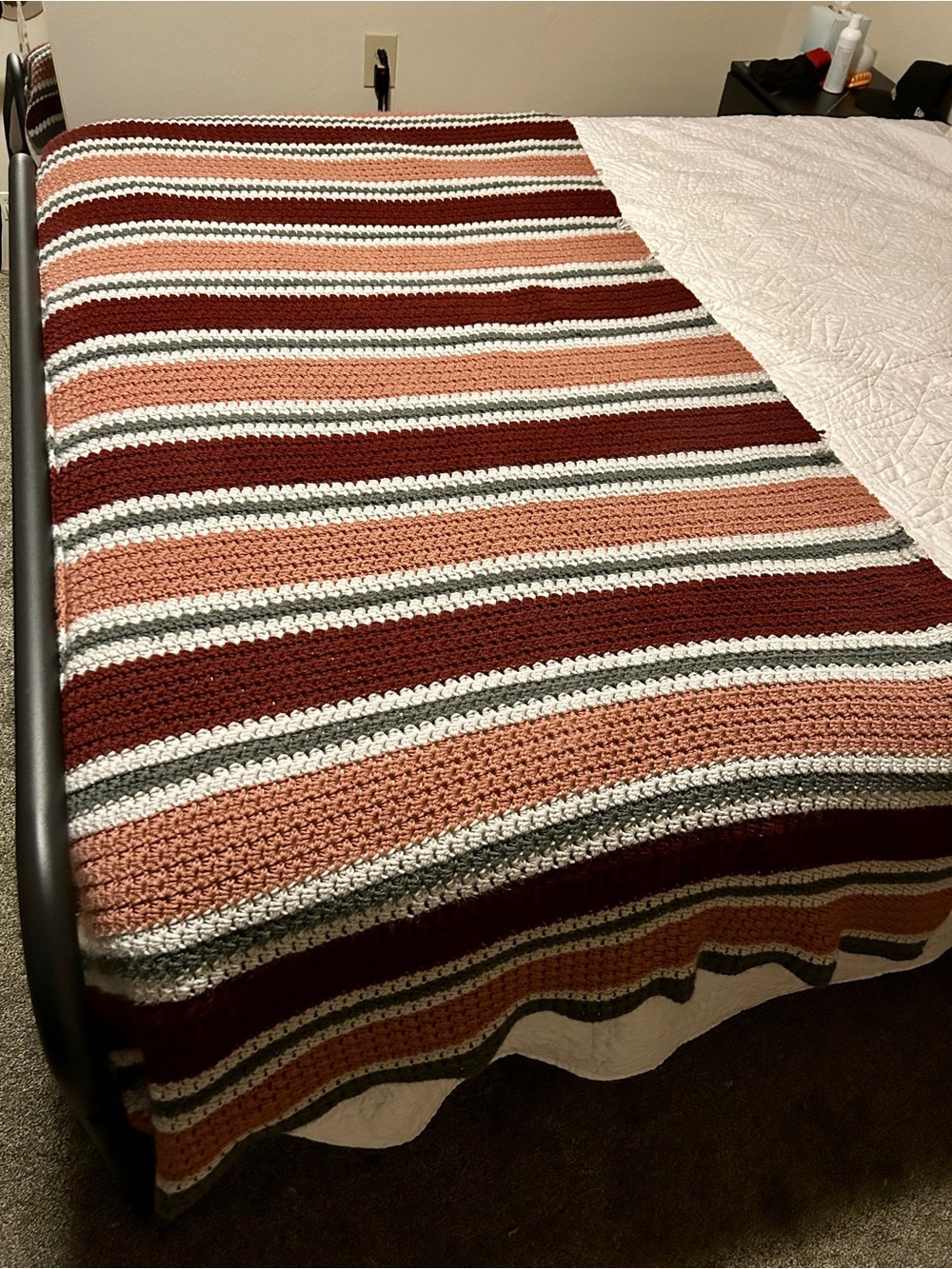 Striped Crochet Bed Throw in Rust, Peach, Gray, & White - Picture 2 of 2